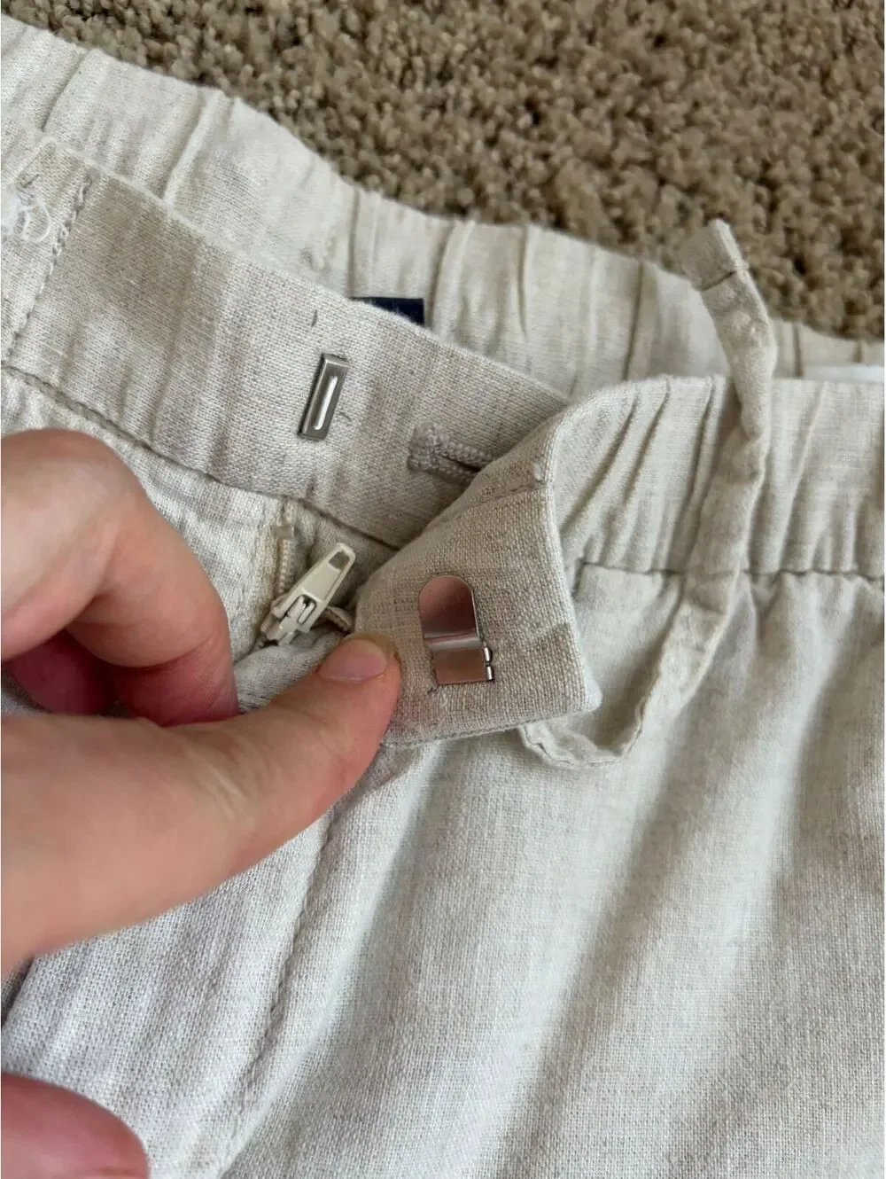Women's H&M cream linen blend Pants Size M Medium regular fit elastic waist